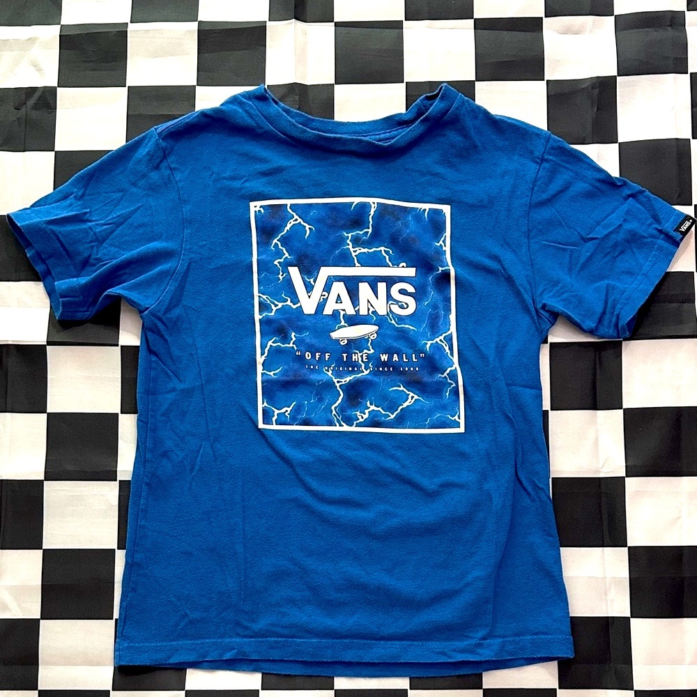 Vans Boys Off The Wall Lightning Skater Skateboard Electric Blue Graphic Tee 6